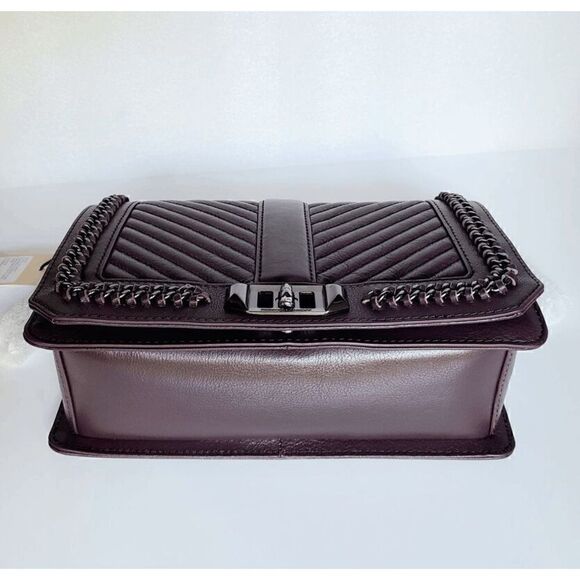 NWT $328 REBECCA MINKOFF Chevron Quilted Love Crossbody Handbag w/Chain Inset - Picture 7 of 13